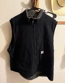 HISEA Men's Washed Duck Sherpa-Lined Vest, Mens Loose Fit Winter Insulated Canvas Workwear Mock-Neck Vest