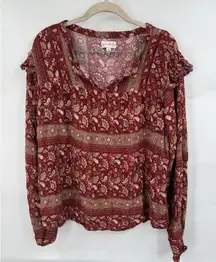 Wonderly Blouse Women 1X Plus Size Red Peasant Bohemian Cottage‎ Prairie Farm