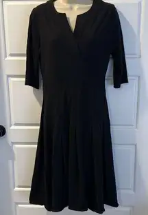 Rena Lange Black Long Sleeve Pleated Cotton Dress medium
