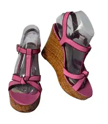 Cacharel Italy Platform Wedges Sandals Pink Leather Size 40/