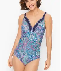 Talbots CABANA LIFE® EMBROIDERED ONE PIECE  DREAMY PAISLEY swim swimsuit Large