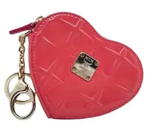 MCM Pink Teaberry Heart Coin Pouch Charm Diamond Patent Leather Walet