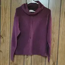 Its Our Time Burgundy Marled Cowl Neck  Pull Over draw string sweater Size XS