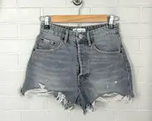 Zara Washed Grey Black Button Fly Distressed Denim Shorts Size 2
