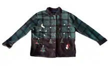 Karen Scott Button Down Fleece Snowman Christmas Tree Plaid Size L Holiday