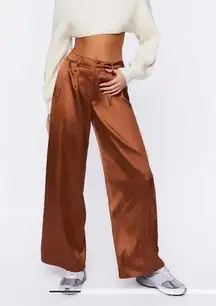 Forever 21 NWT rust satin wide leg paper bag pants