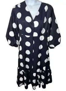 Faeriesty Casual Polka Dot Shirt Dress Dramatic Sleeves Ruffle Hem Size XXL