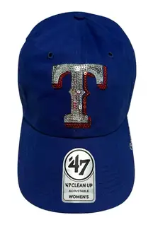 Texas Rangers Sparkle Sequin Hat Women's '47 Clean‎ Up Cap Adjustable Blue MLB