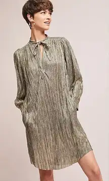 Anthropologie Sabina Musayev Eugene shimmery metallic tunic dress with necktie
