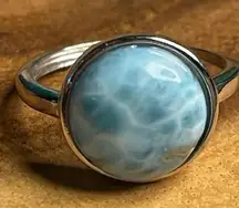 Larimar S925 sterling silver adjustable ring 10mm natural stone crystal NEW