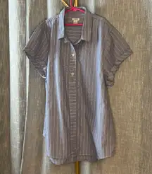 J. Crew Poplin Pop-Over Shirt Blue & White Striped Half Button Up Size XL Womens