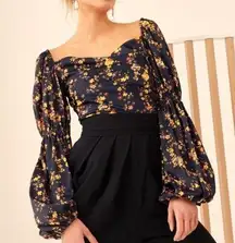 C/MEO COLLECTIVE  All Right Now LS Top Black Floral 10181030-1