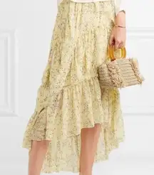 Ulla Johnson Marilyn Skirt Womens 10 Yellow Floral Silk Cottagecore Ruffle Midi