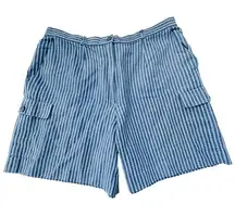 Talbots Linen Blend Striped Cargo Shorts Blue Casual Summer Size 18‎