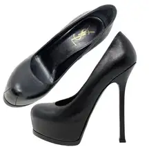 YSL  Tribute 120 Black Leather Platform Pumps