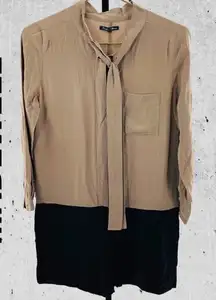 Madewell Broadway and Broome Womens xs Colorblock Romper Silk‎ Rayon Black Tan