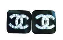 Chanel Black Resin & CC Rhinestones Logo Square Clip Earrings