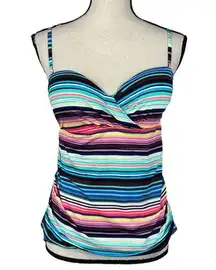 APT 9 Large Swim Tankini Top Striped Adjustable Straps Padded Cups Multi-Color