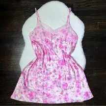 Morgan Taylor Intimates Pink Floral Rose Satin Lace Lingerie Nightie Slip Dress