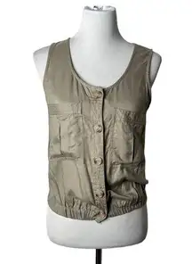 Japna  Cropped‎ Pocket Front Top Green Sleeveless Buttons Women's Size M