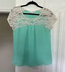 Charming Charlie size Large Teal and white blouse