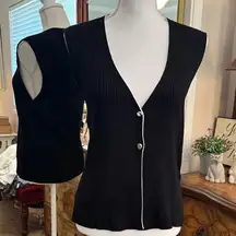 H&M Black Sleeveless Cardigan with White Piping Button Front NWT