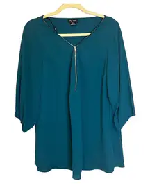 City‎ Chic Blouse Women's Size 18 Green Blue Zip