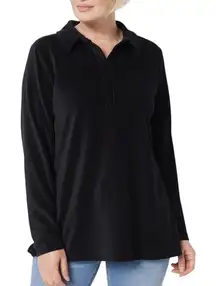 New Belle by Kim Gravel Corduroy Collared Pop Over Tunic Top Black Size XXS
