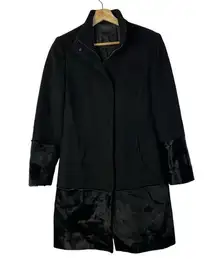 Dawn Levy Trinity Black Wool Button Front Fur Hem Pea Coat M