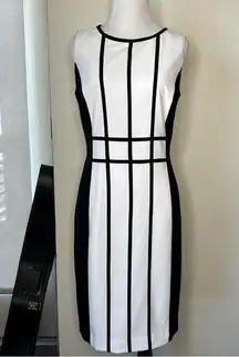 Calvin Klein White Black Windowpane Plaid Piped Stretch Sheath Dress 4