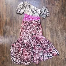 AMUR • Jaylah Dress one-shoulder silk chiffon midi leopard print pink rust