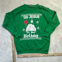 Go Jesus It's Your Birthday Christmas Party Sweater Green Sz L