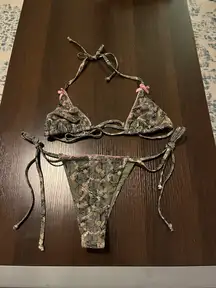 bratz camo pink lace trim bow bikini
