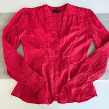 Vintage Majorelle Red Lace Corset Style Long Sleeve Fitted Tie Back Top Sz Small