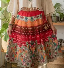 TravelSmith Bohemian Wrap Sequin Floral Midi Skirt