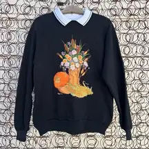 Vint. 90s Fall Harvest Cowboy Boot Cornucopia Floral granny collared sweatshirt