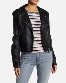 FREE PEOPLE Black Faux Vegan Leather Modern Moto Bomber Jacket