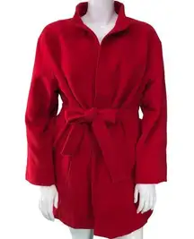 Chico's  Women Size 3 US XL Red Winter Coat Thick Stand Collar Belted Poly Stretch