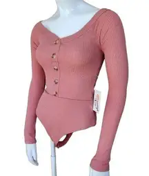 NWT Orange Kiss Pink Ribbed Long Sleeve Bodysuit (S)