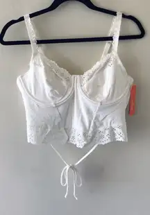 Colsie Eyelet Trim Tie Back Corset Bralette, NWT, Off Whits