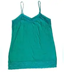 Bongo lace trimmed teal top with adjustable straps, women L