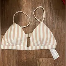 Hollister Womens Bikini Top Only Swim Suit S Small Beige White Stripes