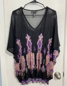 Y2K INC Concepts Blouse Small Sheep Black Purple Paisley Whimsigoth Fairycore