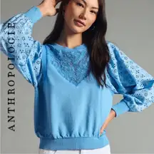 PILCRO Anthropologie Blue Washed Eyelet Sweatshirt