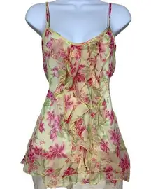 Sans Souci Womens Cami Camisole Medium Floral Ruffle Fairy Indie Coquette Grunge