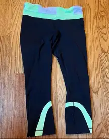 Lululemon run inspire speed crop Capri leggings black neon green & gray