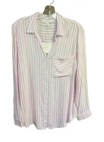 Beachlunchlounge Button down Blouse Sz M Pink/White NWT