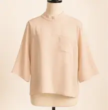 Monki Pale Pink High-Neck Loose Fit Blouse – Size M