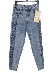 Pure Jeanswear high rise acid wash mom jeans with lattice accents vintage size 7