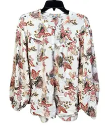 Old Navy Oversized Pink Floral Print Peasant Button Up Blouse XL Boho Cottage